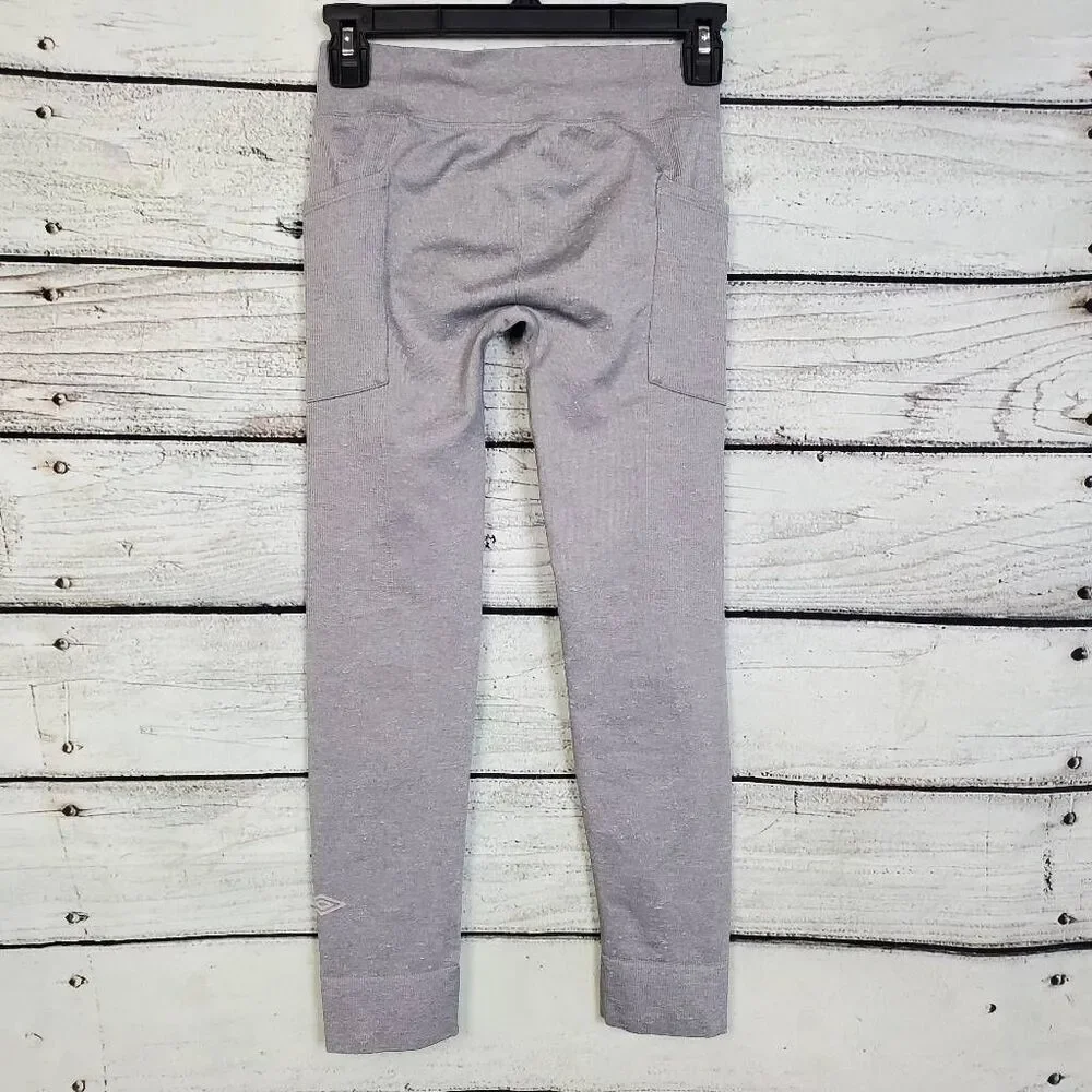Umbro Girls L 10/12 Gray Jogger Sweatpants Pockets Ribbed Panels Stretch Drawstr